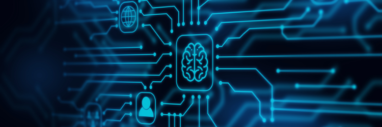 AI_750x250_Header Symbols representing artificial intelligence and technology
